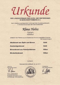 Landesverbandes der Klein- und Obstbrenner Nord-Wuerttemberg Urkunde Braende1