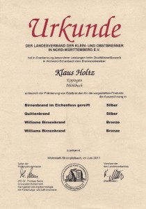 Landesverbandes der Klein- und Obstbrenner Nord-Wuerttemberg Urkunde Braende2