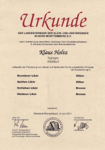 Landesverbandes der Klein- und Obstbrenner Nord-Wuerttemberg Urkunde Likoere2